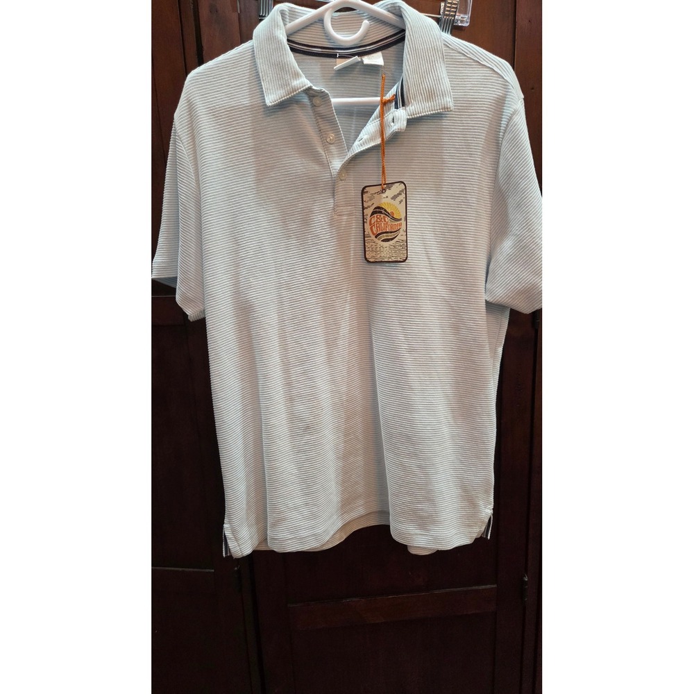 C&C California Mens Light Blue Striped Textured Short Sleeve Polo Shirt NWT L